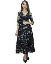 Multicolored Patterned Cotton Mix Midi Dress For Women-WDR5135