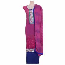Pink/Blue Floral Embroidered Chanderi Unstitched Kurta For Women