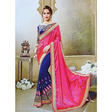 Blue/Pink Embroidered Georgette Saree With Blouse For Women - 13004