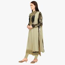 Stylee Lifestyle Green Embellished Traditional Jardoshi Work with Crystal & Cut work Dress with Designer Jacket for Wedding, Festival, Parties