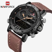 NAVIFORCE  Nf9134 Men Luxury Sports Military Leather Wrist Strap Analog Digital Quartz Double Time Watch