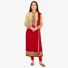 Stylee Lifestyle Red Satin Embroidered Dress Material (1747)