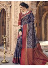 Stylee Lifestyle Navy Blue Banarasi Silk Jacquard Saree  - 2083