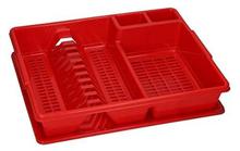 Red Plastic Dish Drainer With Tray