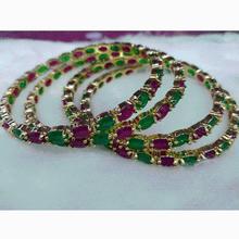 Pink and Green Stone Studded Bangles- size 2.6