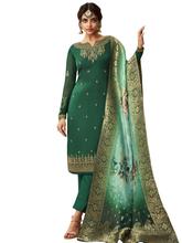 Stylee Lifestyle Green Satin Embroidered Dress Material - 2360