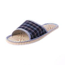 THINKTHENDO Summer Spring Linen Flax Plaid House Flat Slipper Indoor Home Cozy Open Toe Scuffs  Slip-on Flat Slipper Women Men