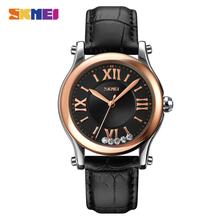 SKMEI 9265 International Brand Leather Strap Quartz Dress Crystal Diamond Watch For Women