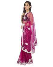 Dark Magenta Net Embellished Sari