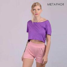 METAPHOR Purple Plain Crop T-Shirt (Plus Size) For Women - MT01AI