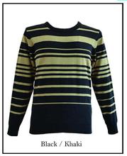 Black/Khaki Round Neck Horizontal Stripe Sweater(MM-16-04)