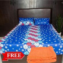 Buy 1 King Size Cotton Bedsheet Blue & Get Bath Towel Free