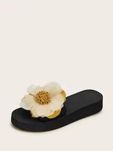 Floral Applique Open Toe Sliders