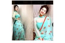 Ocean Blue Net Saree Net With Unstitched Blouse For Women