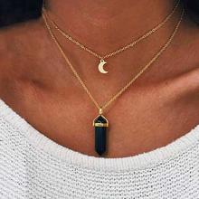 Healing Stone Moon Charm Layer Necklace