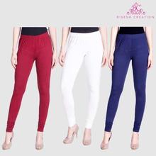 Sheetal Pack Of 3 Solid Churidar Leggings For Women- Maroon/White/Blue