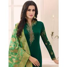 Stylee Lifestyle Green Satin Embroidered Dress Material (1765)