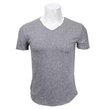 Grey Cotton V Neck Plain T-shirt For Men