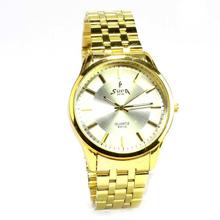 Supa Analog Silver Dial Gold Strap Watch For Men