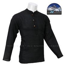 Black Front Buttoned Kurta Shirt For Men