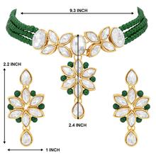 Aheli Faux Kundan Pearl Long Multi Layered Crystal Necklace with Pendant Earrings Set Indian Traditional Wedding Jewellery for Women Girls (Green)