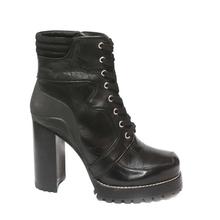Black Solid Lace Up Ankle Boot For Women -5114-101-40-37