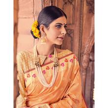 Style Lifestyle Designer Banarasi Peach Saree with Elegant Traditional Design With Jari & Woven Border with Gold Blouse for Wedding, Party and Festival