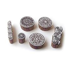 Round and Border Designer Pattern Wooden Blocks for Printing (Set of