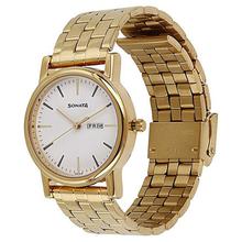 Sonata  White Dial Analog Watch For Men- Golden-7987YM07