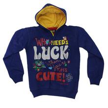 Navy Blue Quote Printed Hooded Jumper For Girls