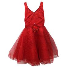Dark Red Floral Frock For Girls