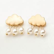 Gold Toned Faux Pearl Danglers Cloud Water Designed Earrings For Women