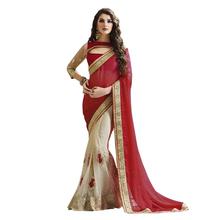 Designer Embroidered Net and Chiffon Saree with Blouse