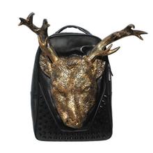 Black/Bronze Deer Design Genuine Leather Fashion Backpacks
