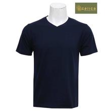 Navy Blue Cotton V Neck Plain Tshirt For Men