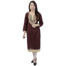 Dark Brown/Golden Floral Embroidered Kurti For Women