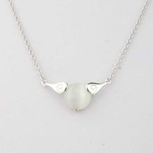 Ouxi Silver/White Pink Stone Embellished Pendant With Chain For Women-K10304
