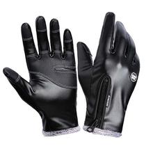 Winter Warm Men's Leather Gloves Black Touch Screen Gloves