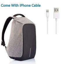 High Quality Anti-Theft Backpack New Design With iPhone Cable- Grey