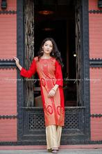 Red Long Kurti With Golden Print