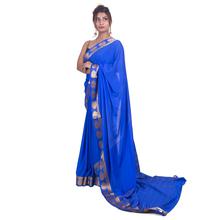 Crepe Silk Saree with Heavy Zari Border In Blue For Women - 5009