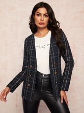 Plaid Double Button Tweed Coat