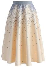 Grey Dotted Print Back Zippered Form Skirt For Women