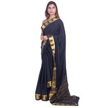 Crepe Silk Saree with Heavy Zari Border In Black for Women - 5009