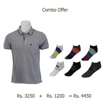 Turtle Shirt for Men (T202) and Happy Feet 6 pair of Sport Ankle Socks(1004)-Combo Offer