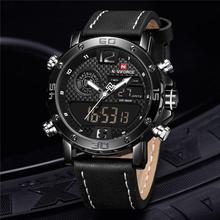 NAVIFORCE  Nf9134 Men Luxury Sports Military Leather Wrist Strap Analog Digital Quartz Double Time Watch