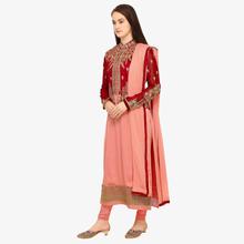 Stylee Lifestyle Peach Satin Embroidered Dress Material (1743)