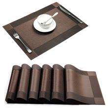 PVC Heat & Stain Resistant Washable Dining Table PlaceMats (Pack of 6, Brown)