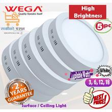 5 pc - Wega Led Panel Light - Ac - 6W Round Daylight (Surface Panel) - 2 years Warranty from Sathi ko Pasal