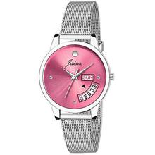 Jainx Day and Date Pink Dial Analog Watch for Women & Girls - JW597